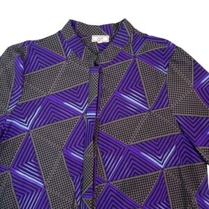Zuri Kenya Just One Dress Purple Geometric Print Cotton Button Down Tunic Size L